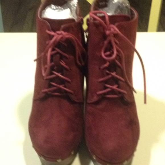 burgundy platform booties
